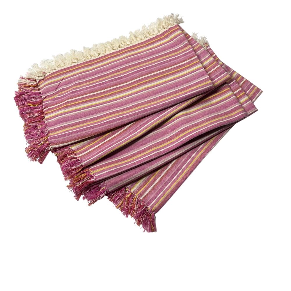 Pier 1 Imports Set of 5 Striped Fringed Napkins 20”X 19.5” Pink White‎ Yellow